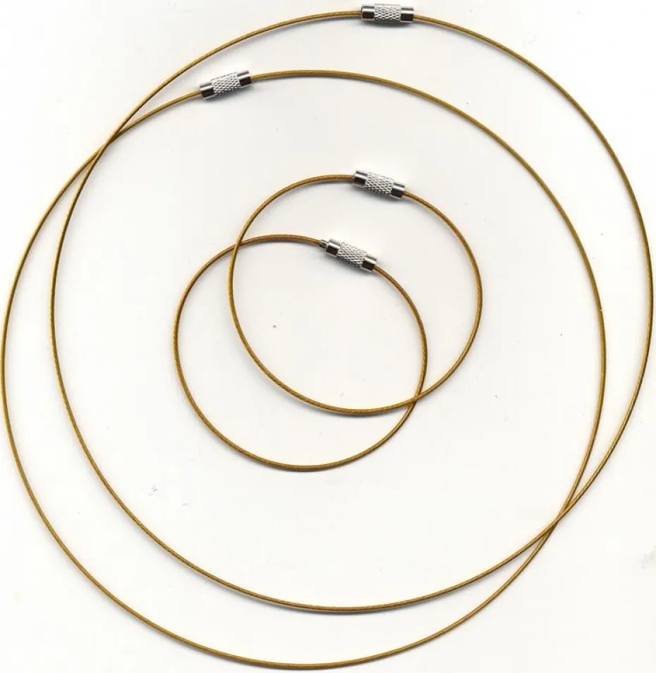 Wire halsring og armbånd m/skrulås, gyllenbrun 2sett